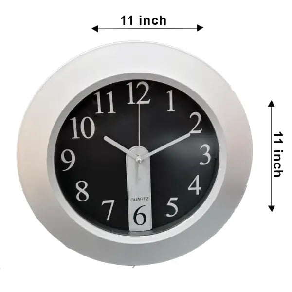 Silver/Black Round Wall Clock - simple